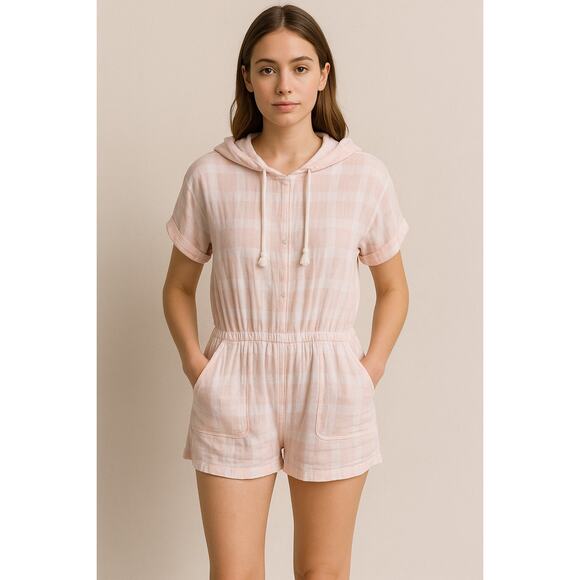 NWT Tavik Pink Hooded Drawstring Cotton Romper S Beach Lounge ResortWear Coastal - Picture 2 of 12